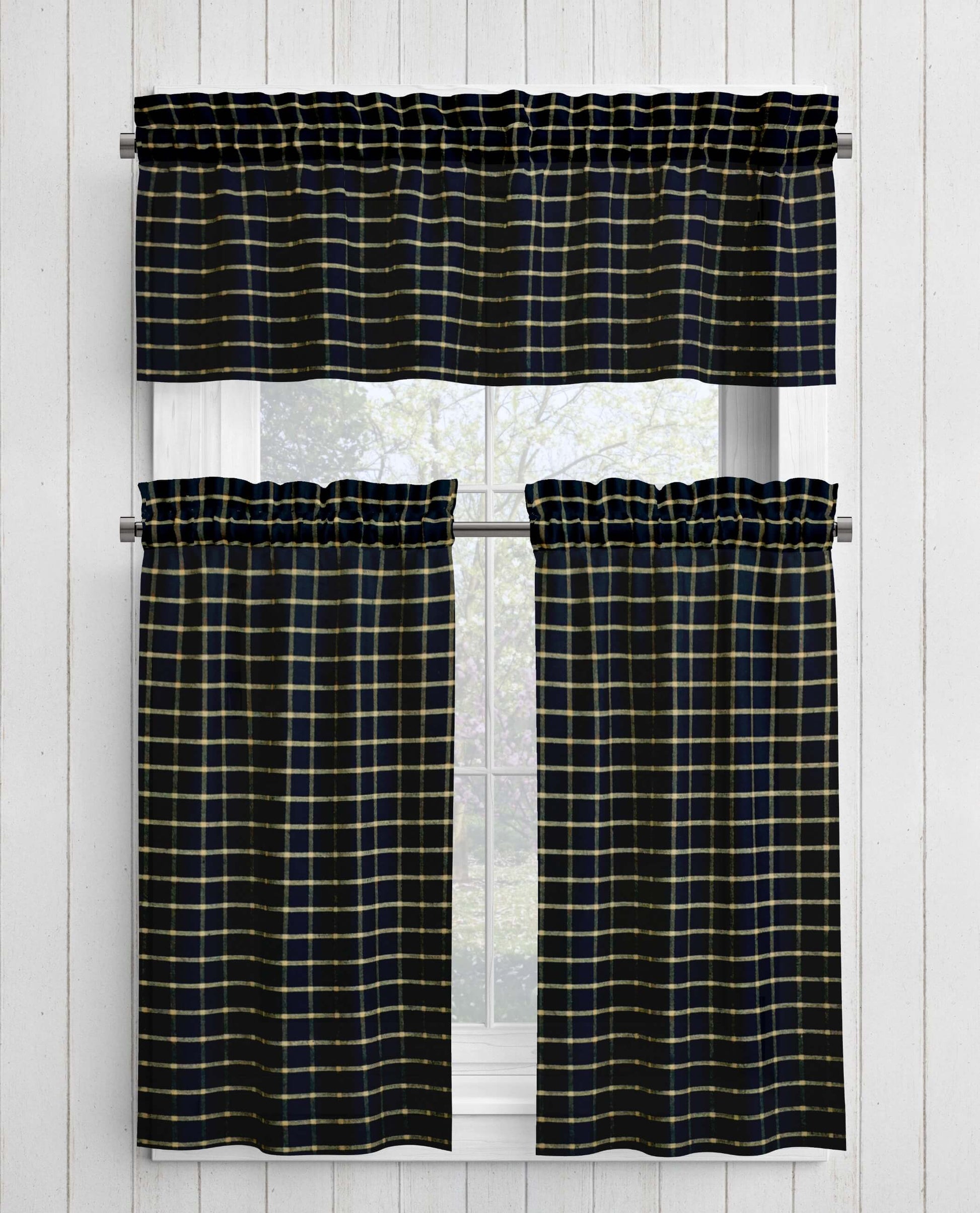 Black Windowpane Homespun Plaid Valances Cafe Curtains pattern 50