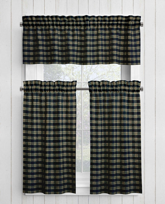 Black Catawba Homespun Plaid Valances Cafe Curtains pattern 51