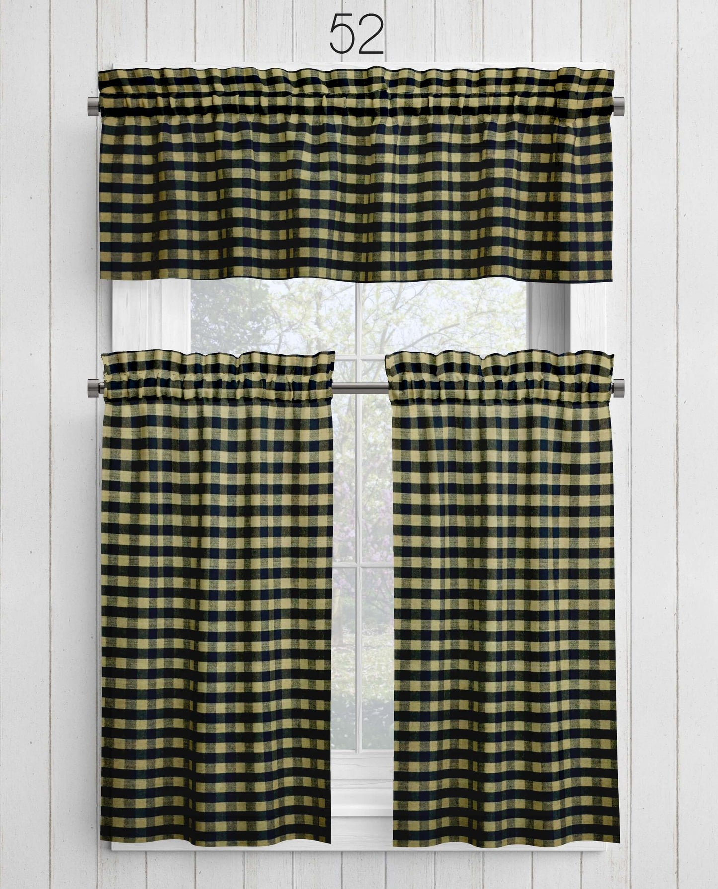 Black Check Homespun Valances Cafe Curtains pattern 52