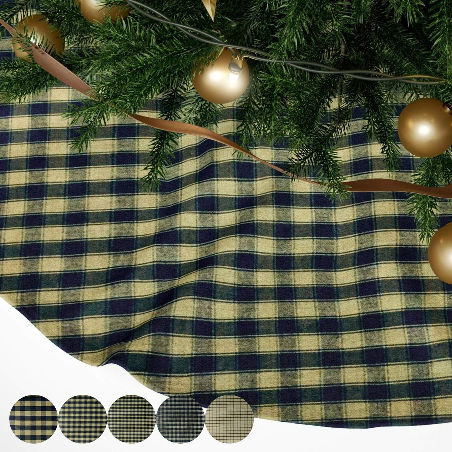 Black Homespun Plaid and Check Christmas Tree Skirts