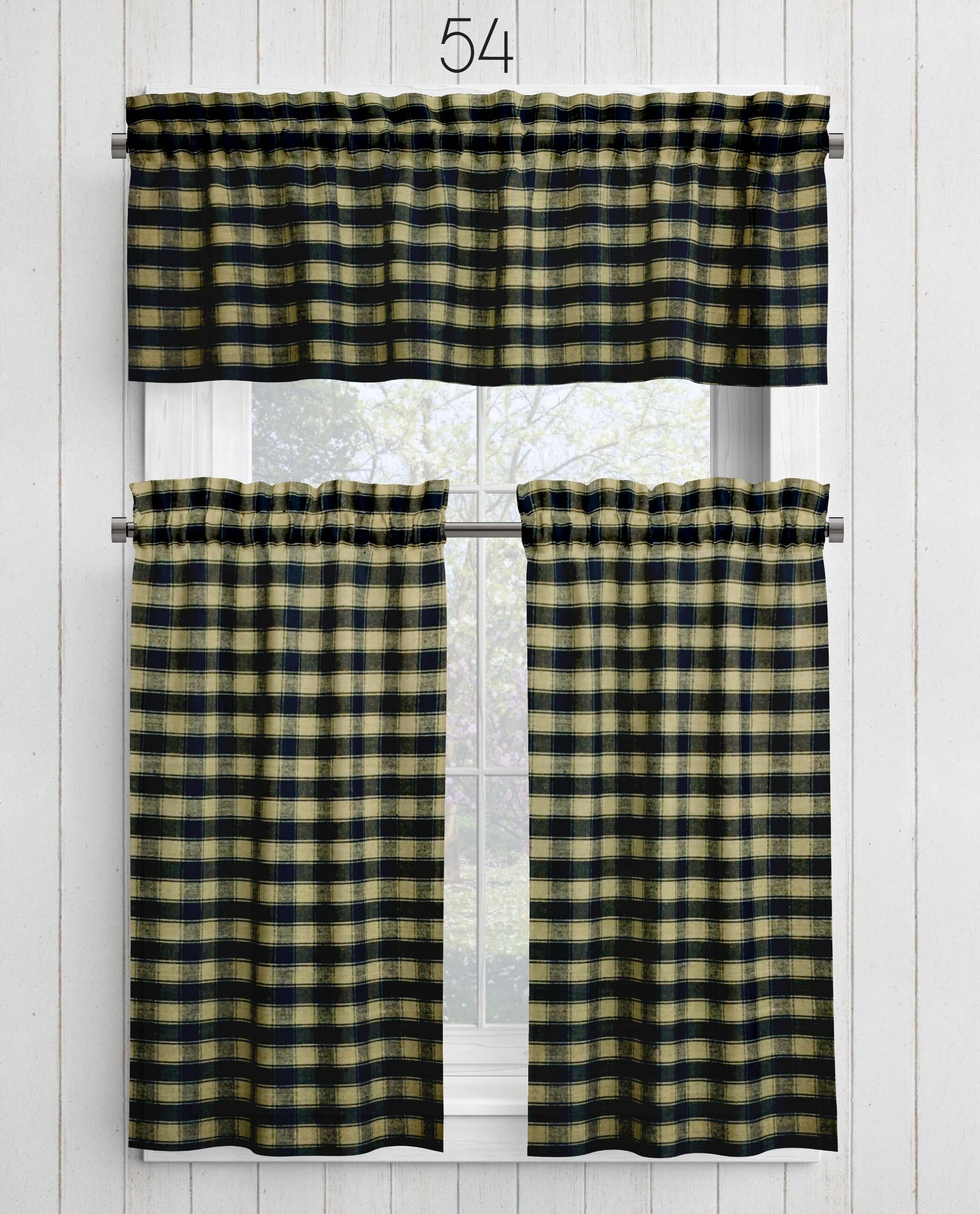 Black House Check Homespun Plaid Valances Cafe Curtains pattern 54