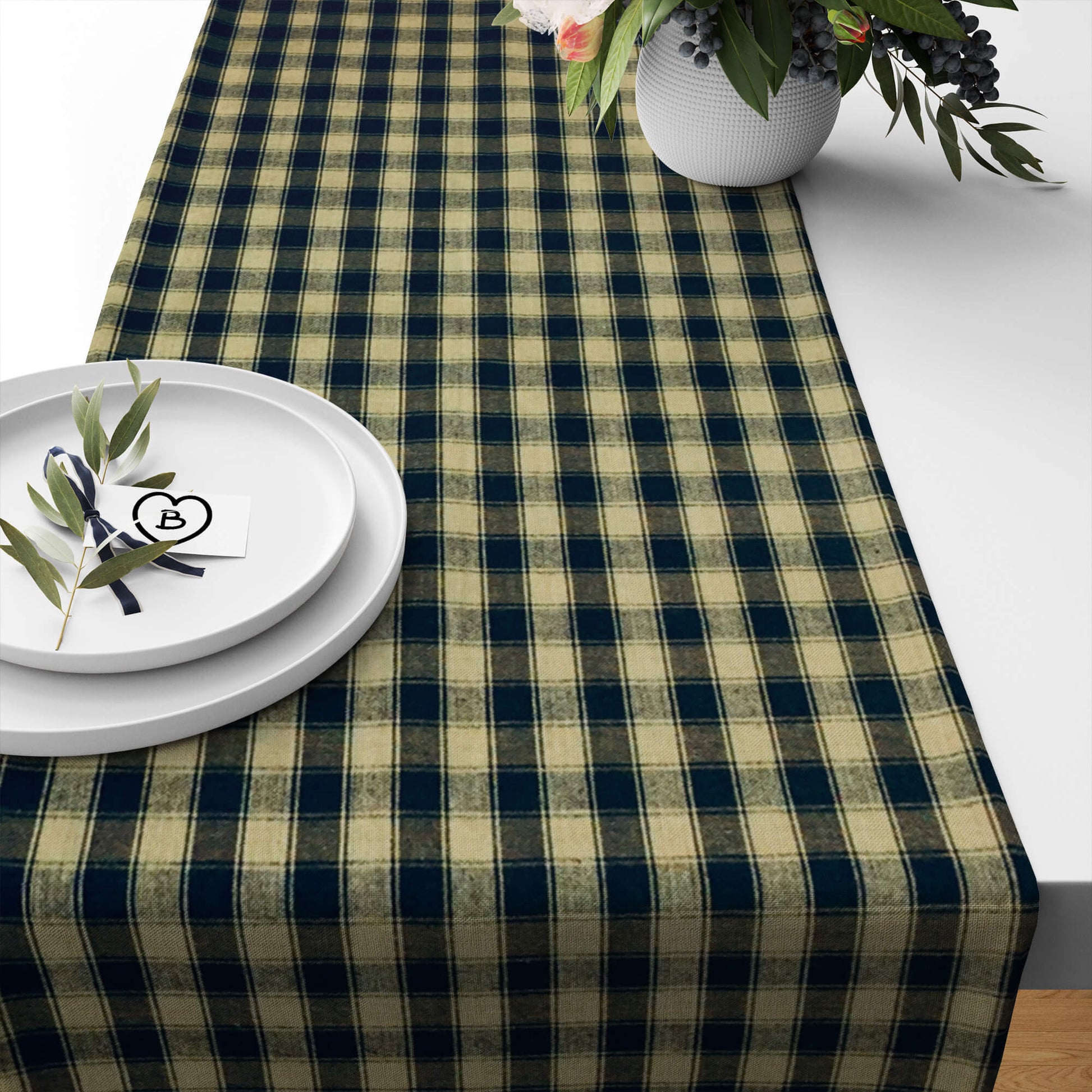 Black and Tan House Check Plaid Homespun Table Runners