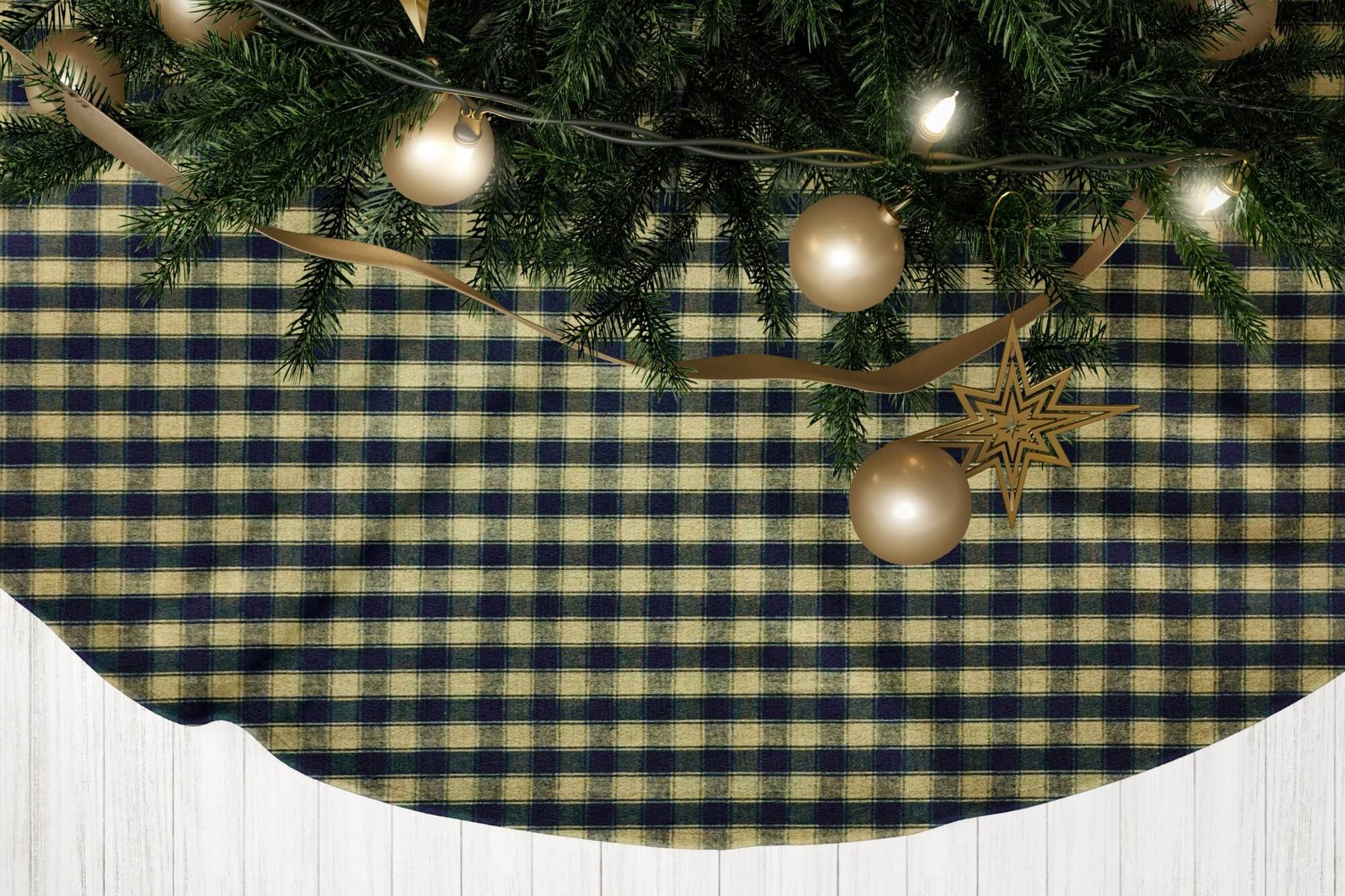 Black and Tan Homespun House Check Country Christmas Tree Skirts