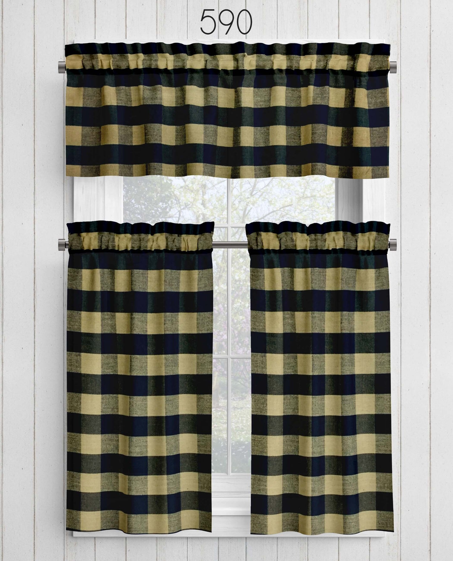 Black Buffalo Check Homespun Valances Cafe Curtains pattern 590