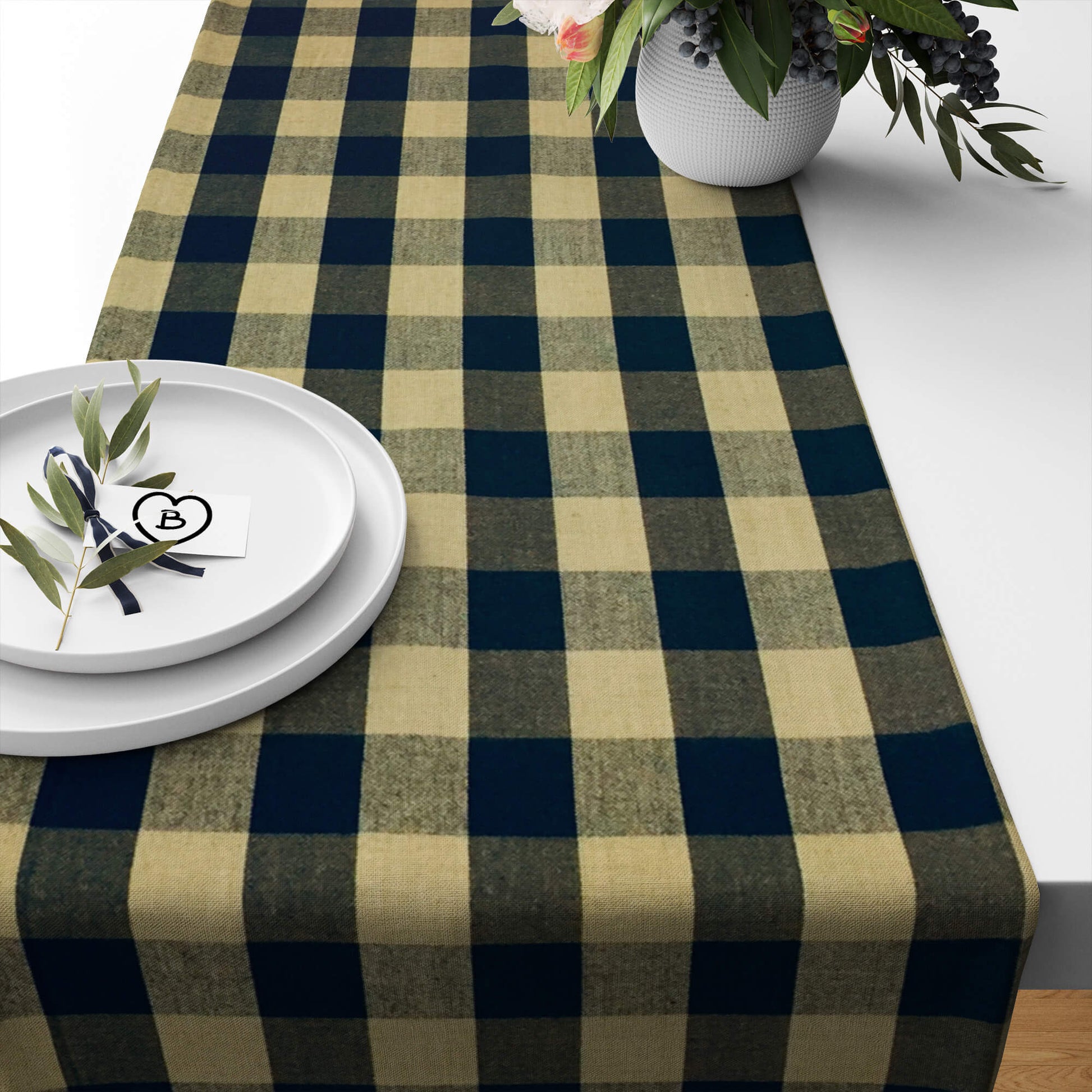 Black and Tan Buffalo Check Homespun Table Runners