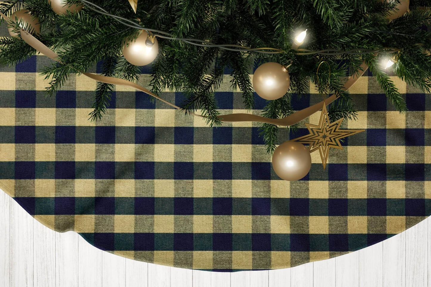 Black and Tan Homespun Buffalo Check Country Christmas Tree Skirts