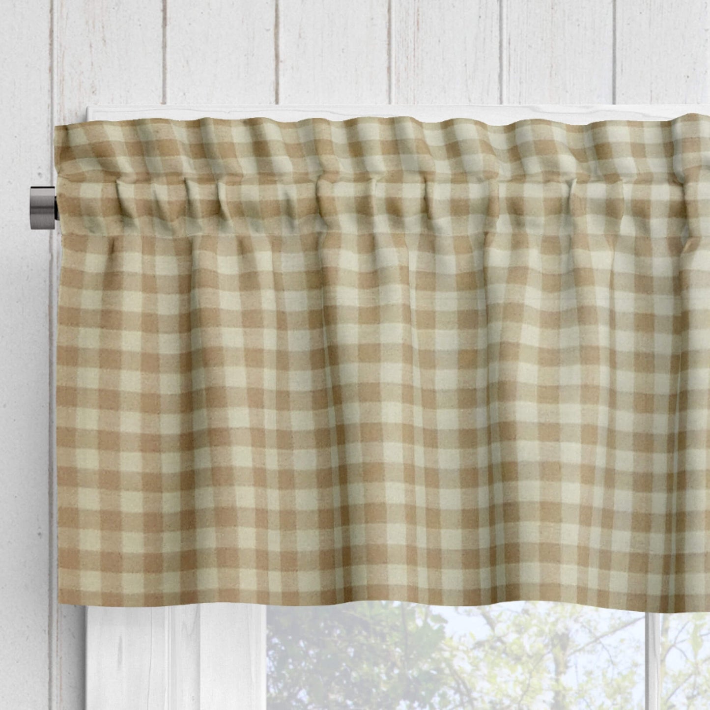 Cream and Beige Check Homespun Valances and Cafe Curtains