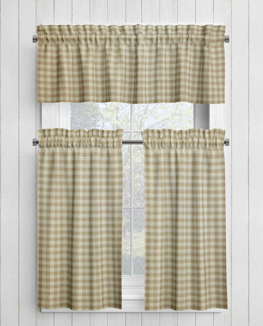 Wheat and Cream Check Homespun Valances Cafe Curtains pattern 82