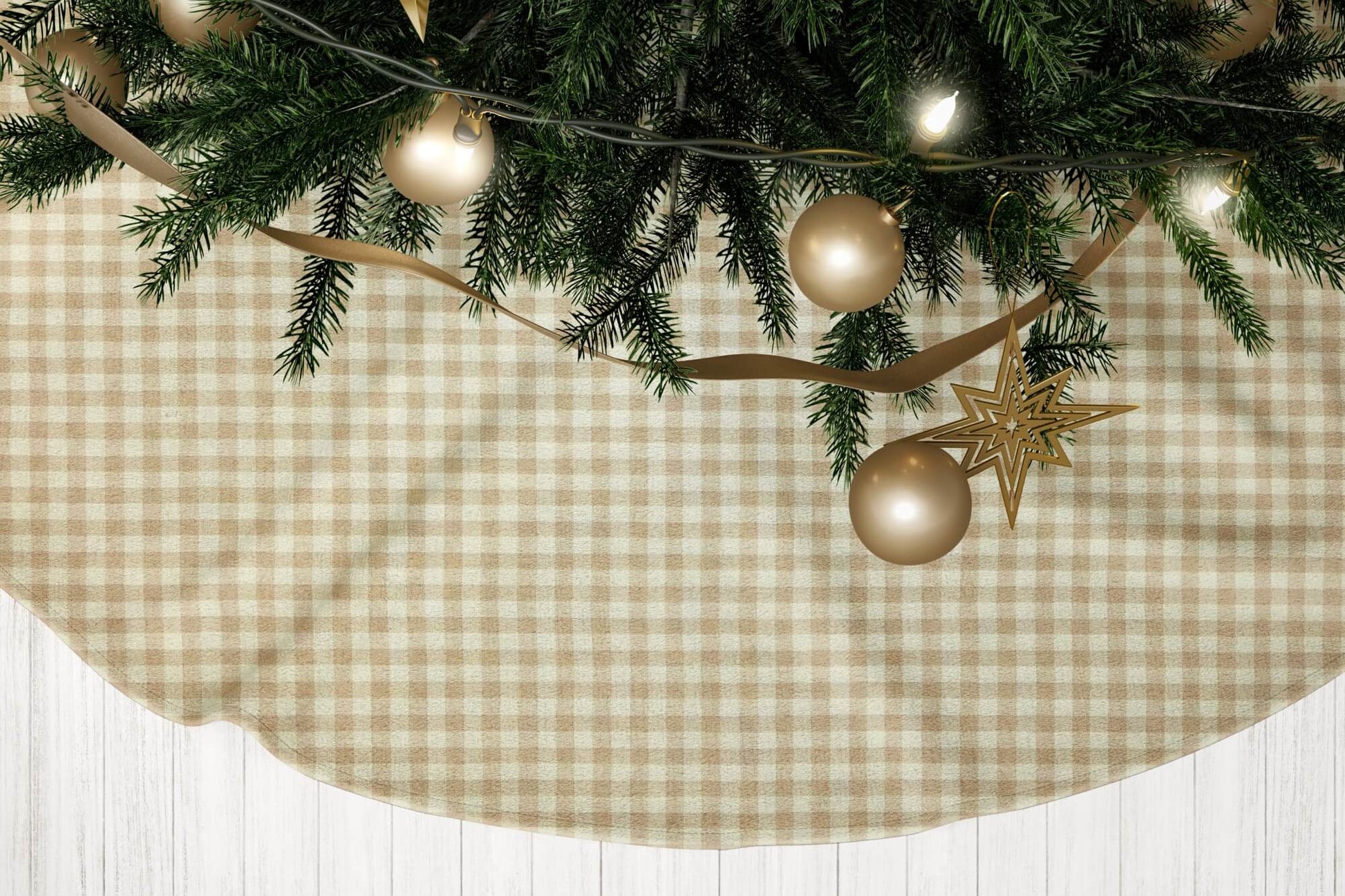 Cream and Beige Homespun Check Country Christmas Tree Skirts