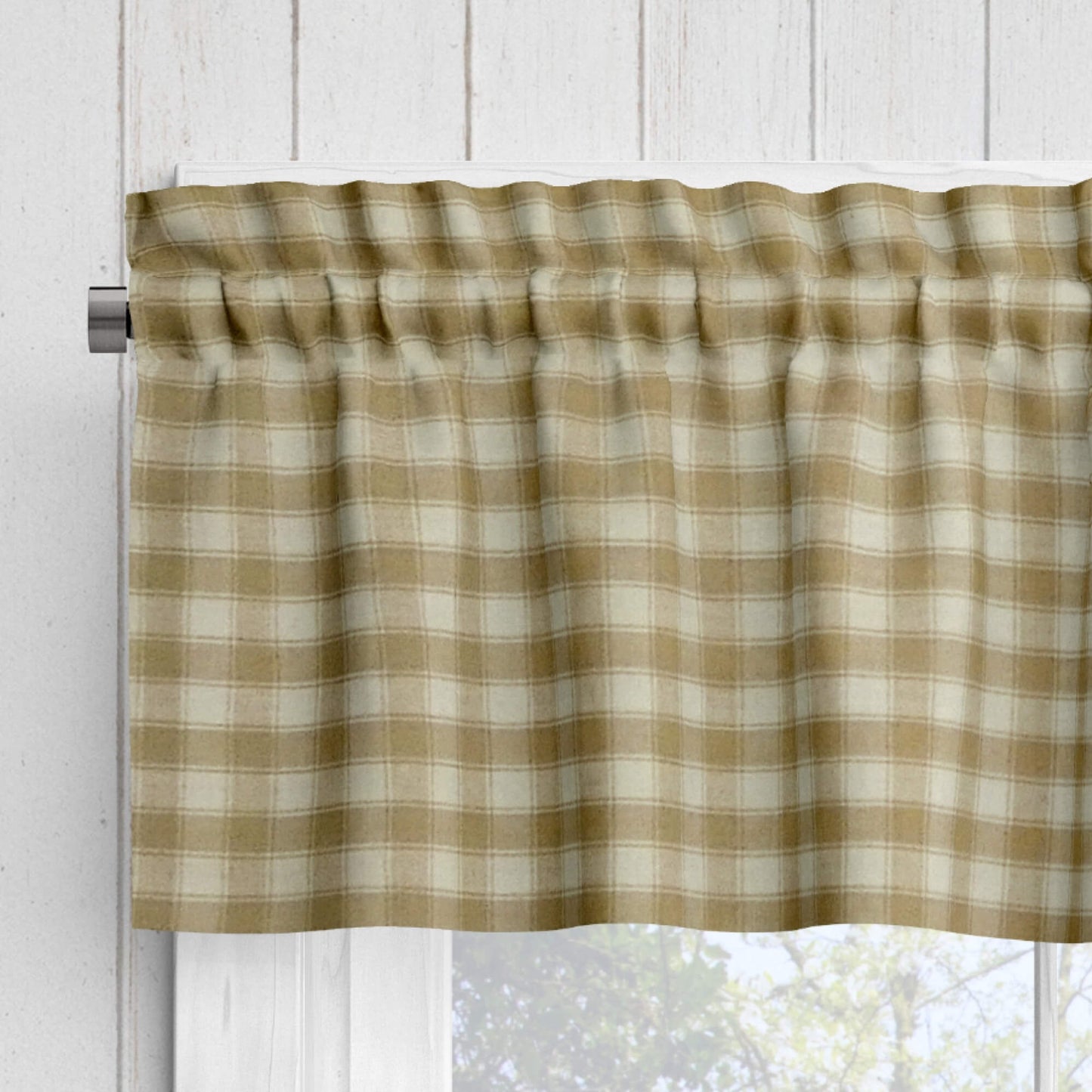 Cream and Beige House Check Homespun Valances and Cafe Curtains