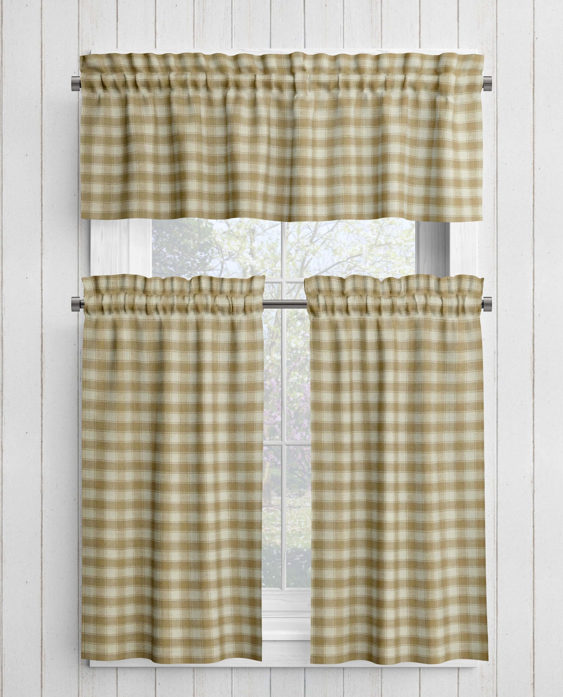 Wheat and Cream House Check Homespun Valances Cafe Curtains pattern 84