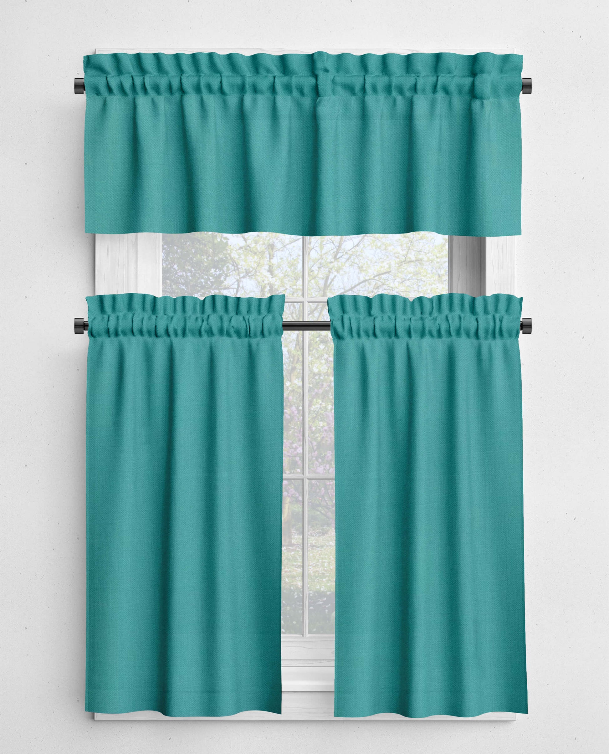 Caribbean Aqua Teal Valances and Cafe Curtains Premium USA Cotton - b86