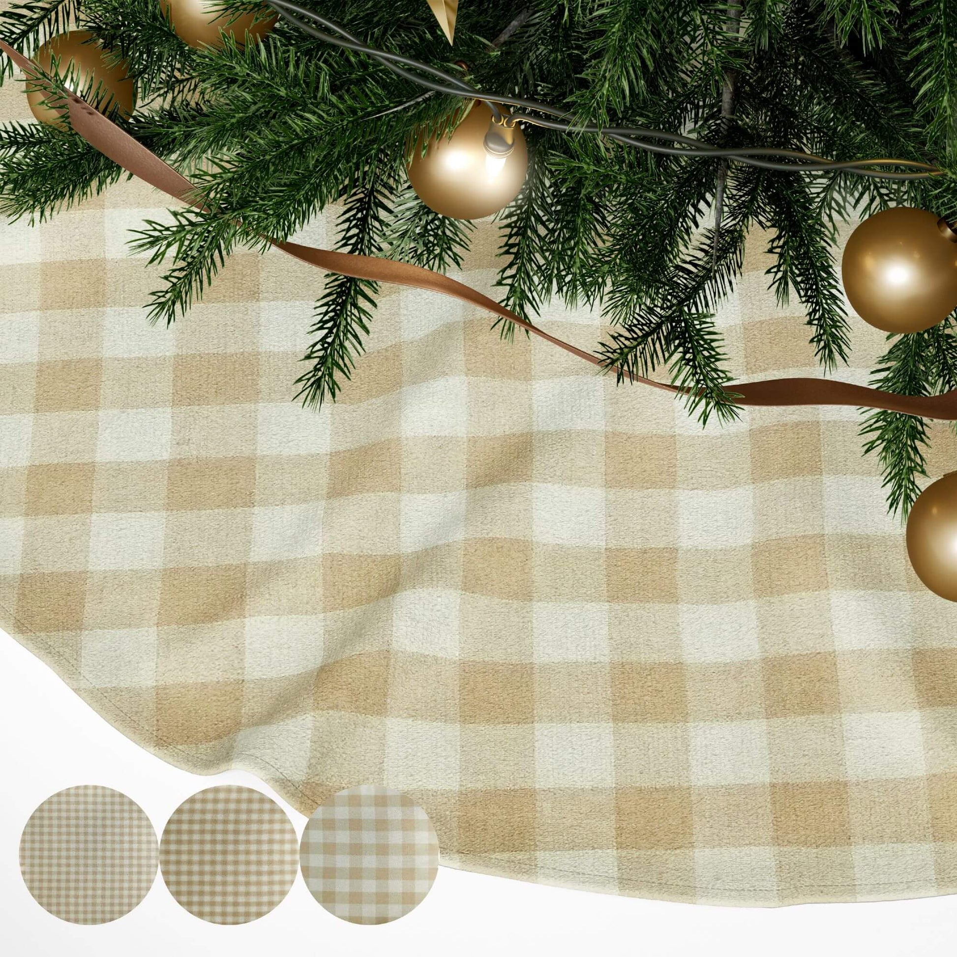 Wheat and Cream Homespun Plaid and Check Christmas Tree Skirts