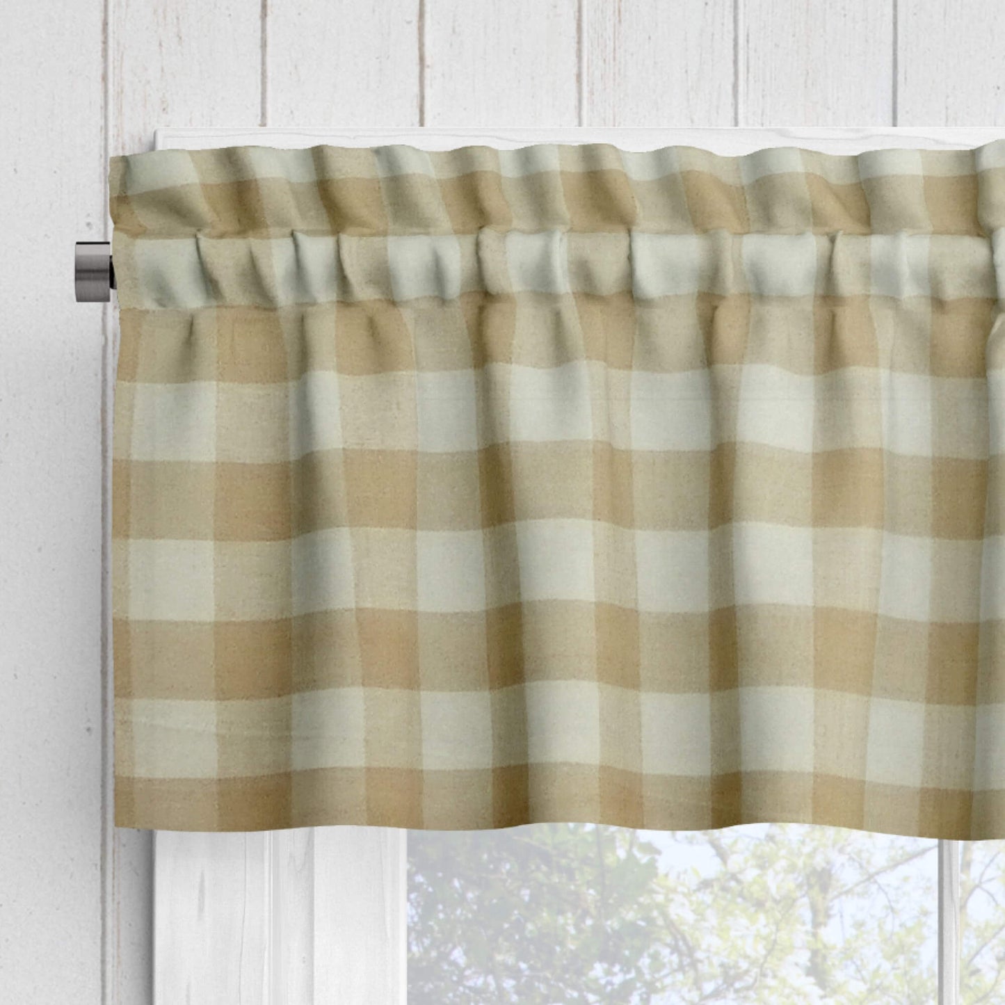 Wheat and Cream Buffalo Check Homespun Valances Cafe Curtains pattern 89