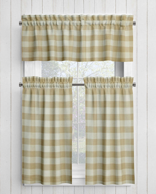 Wheat and Cream Buffalo Check Homespun Valances Cafe Curtains pattern 89