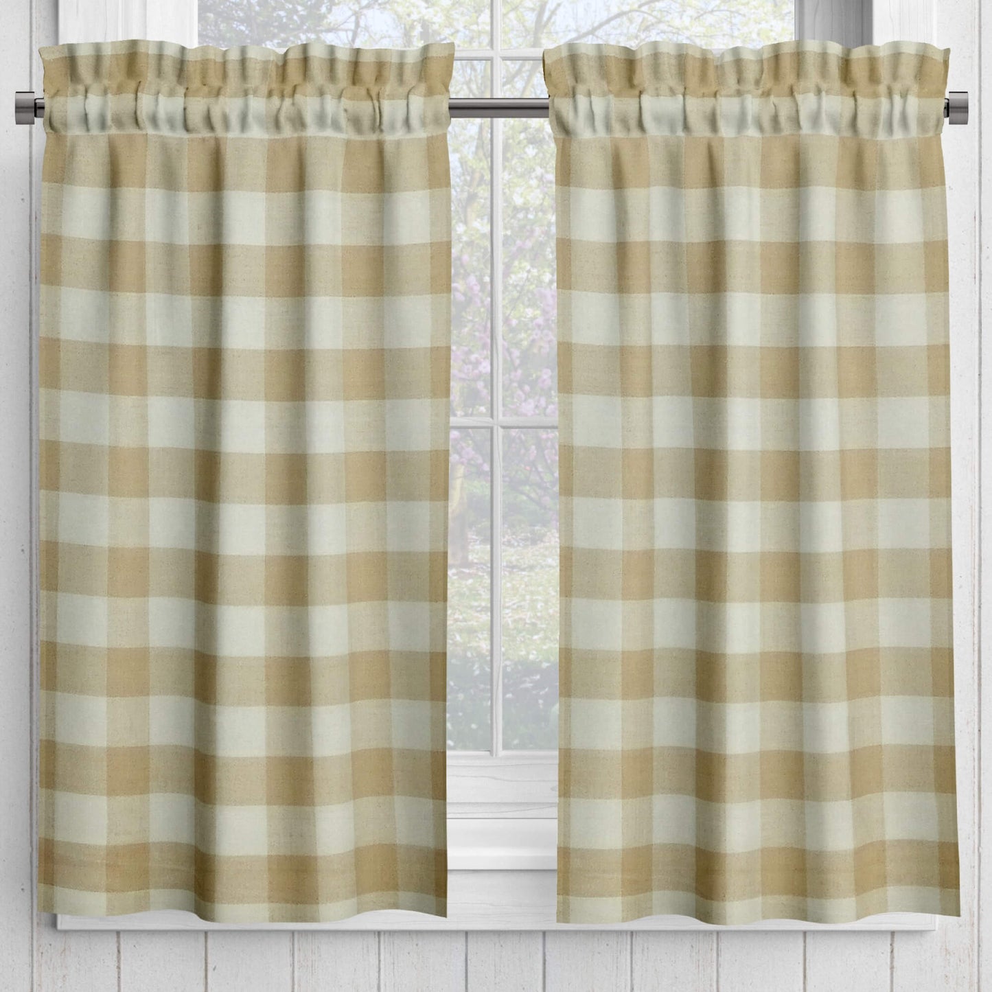 Wheat and Cream Buffalo Check Homespun Valances Cafe Curtains pattern 89