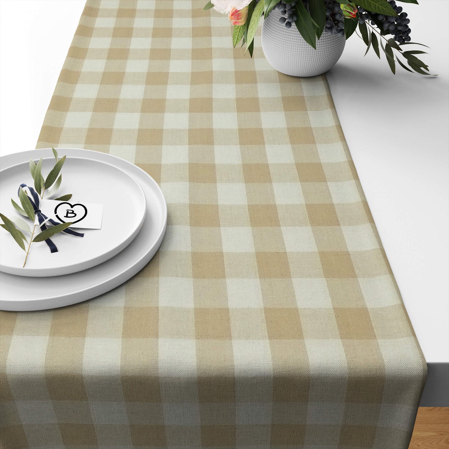 Wheat and Cream Buffalo Check Homespun Plaid Table Runners