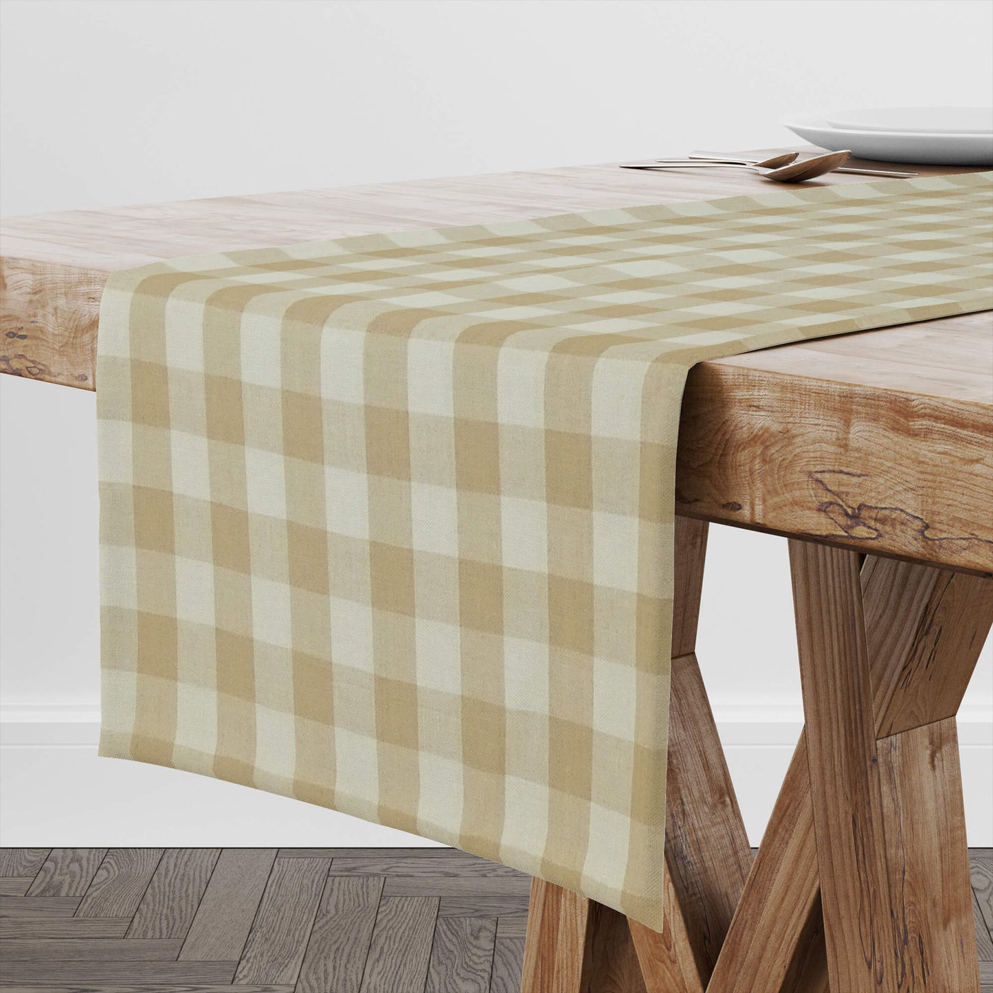 Wheat and Cream Buffalo Check Homespun Plaid Table Runners