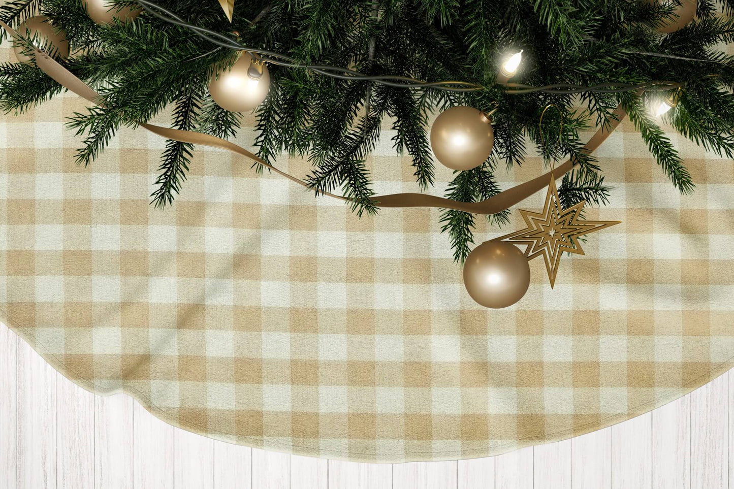 Cream and Beige Buffalo Check Homespun Country Christmas Tree Skirts