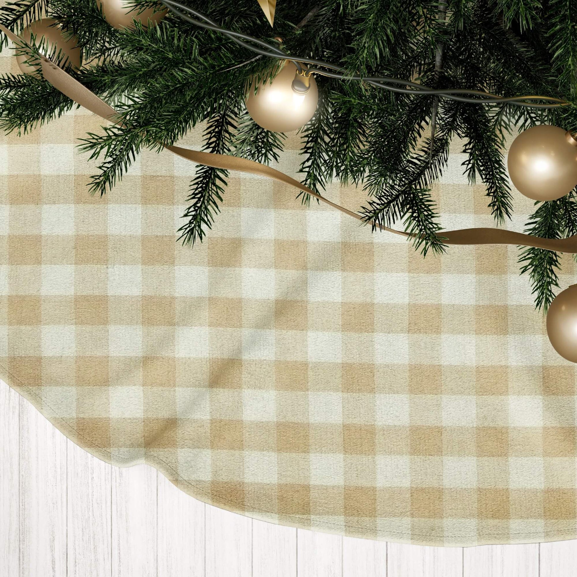 Cream and Beige Homespun Buffalo Check Country Christmas Tree Skirts