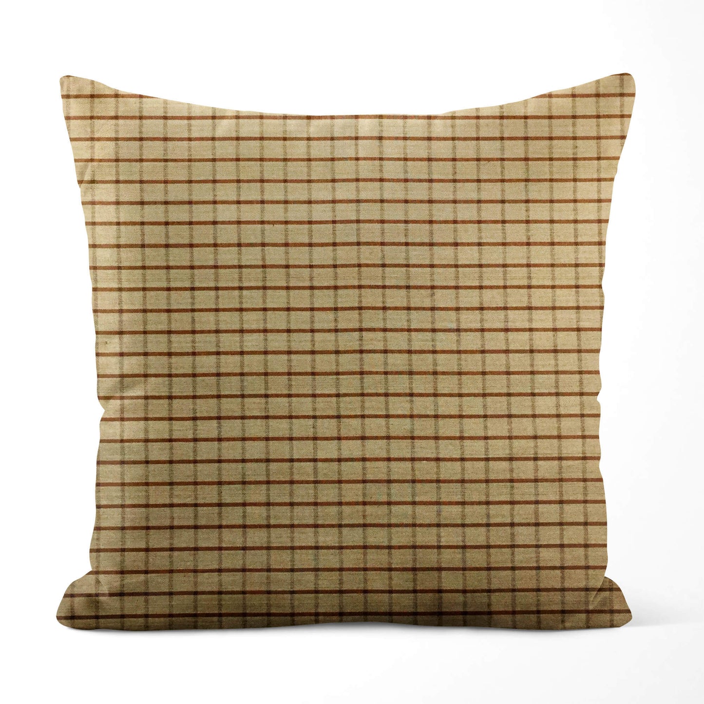 Tan and Brown Windowpane Plaid Homespun Throw Pillow Covers