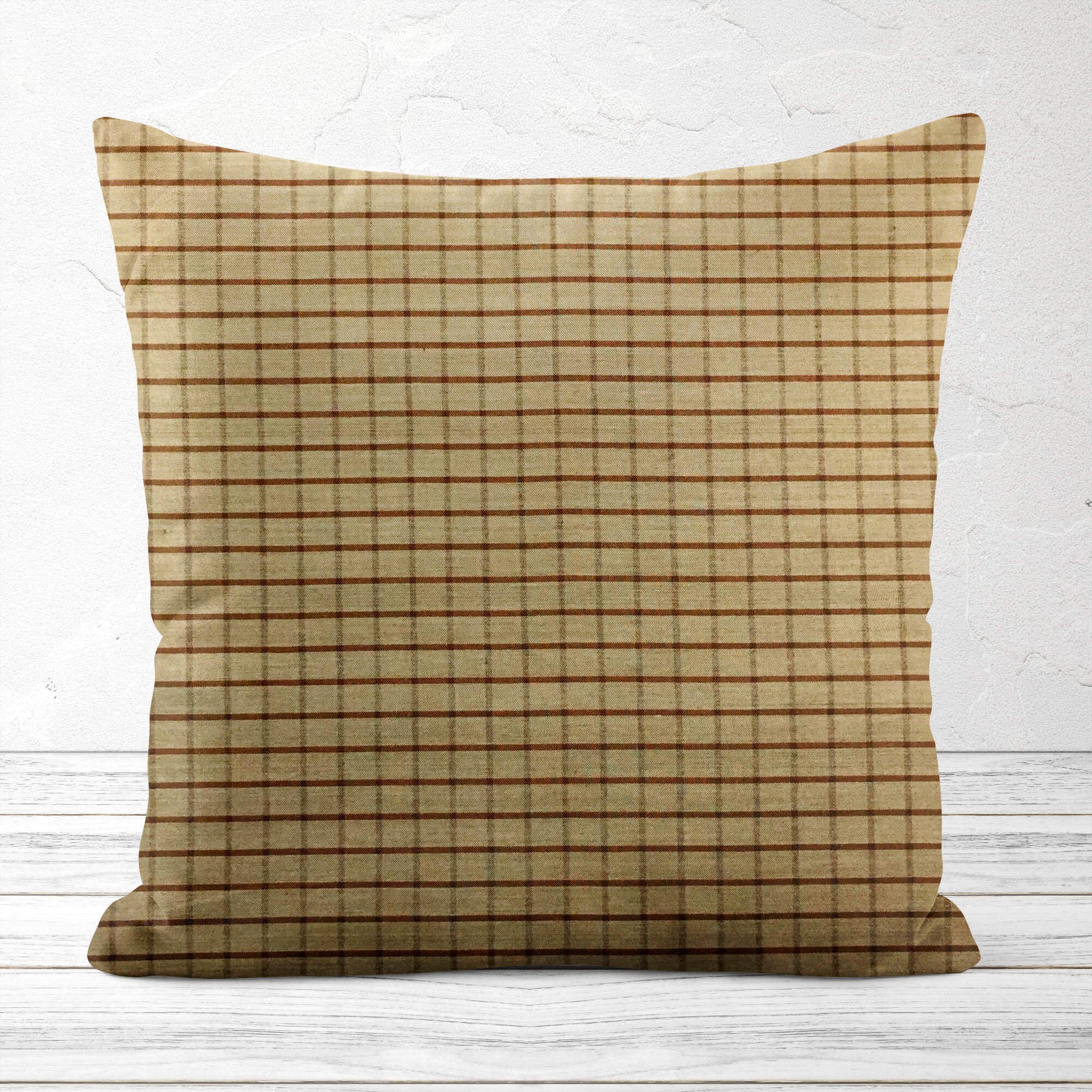 Tan and Brown Windowpane Plaid Homespun Throw Pillow Covers