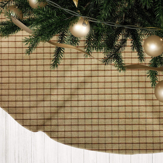 Tan and Brown Homespun Windowpane Plaid Country Christmas Tree Skirts