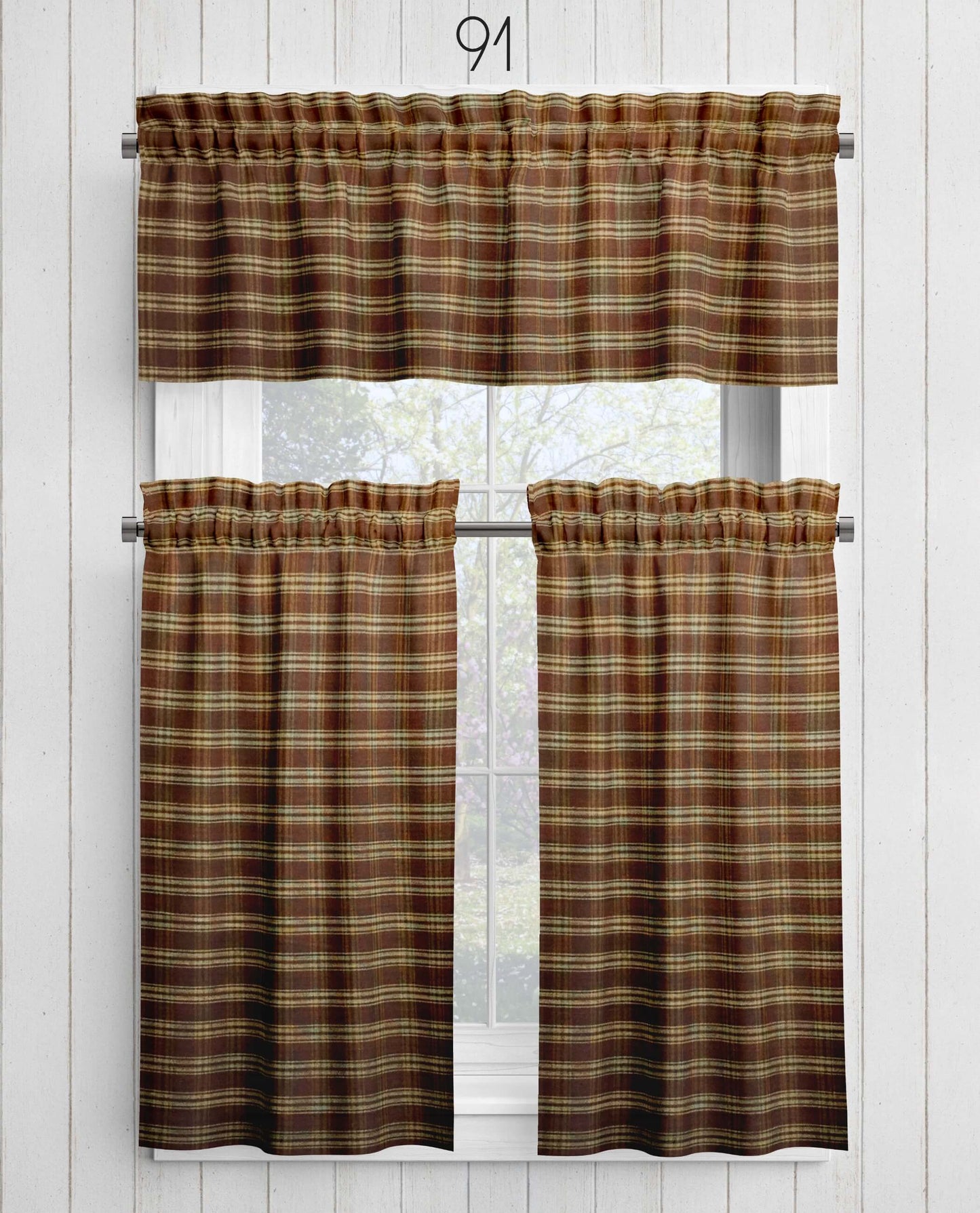 Brown Catawba Homespun Plaid Valances Cafe Curtains pattern 91