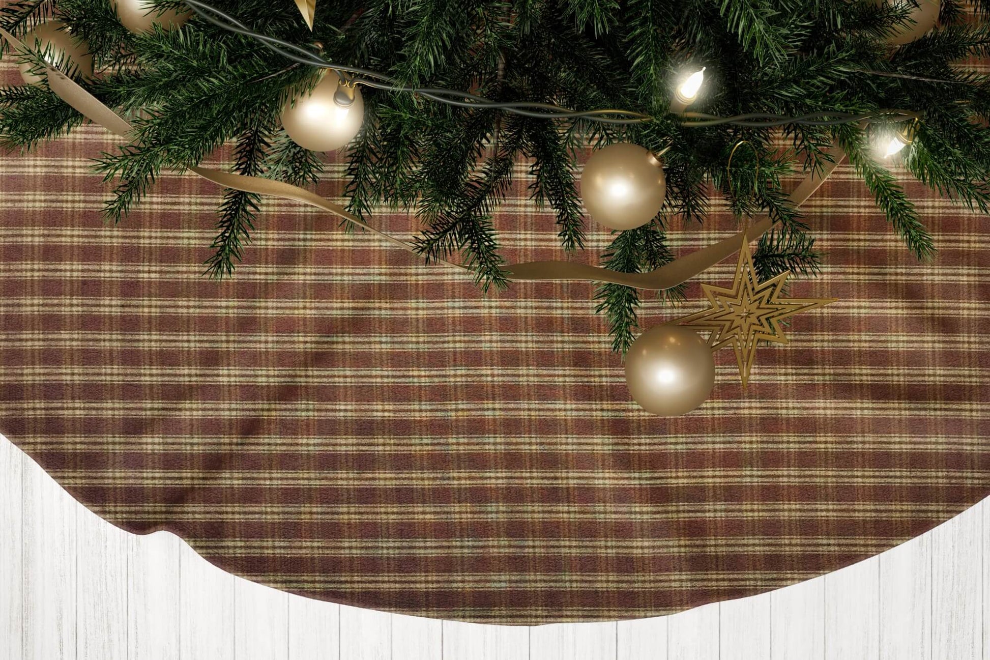 Brown and Tan Homespun Catawba Plaid Country Christmas Tree Skirts