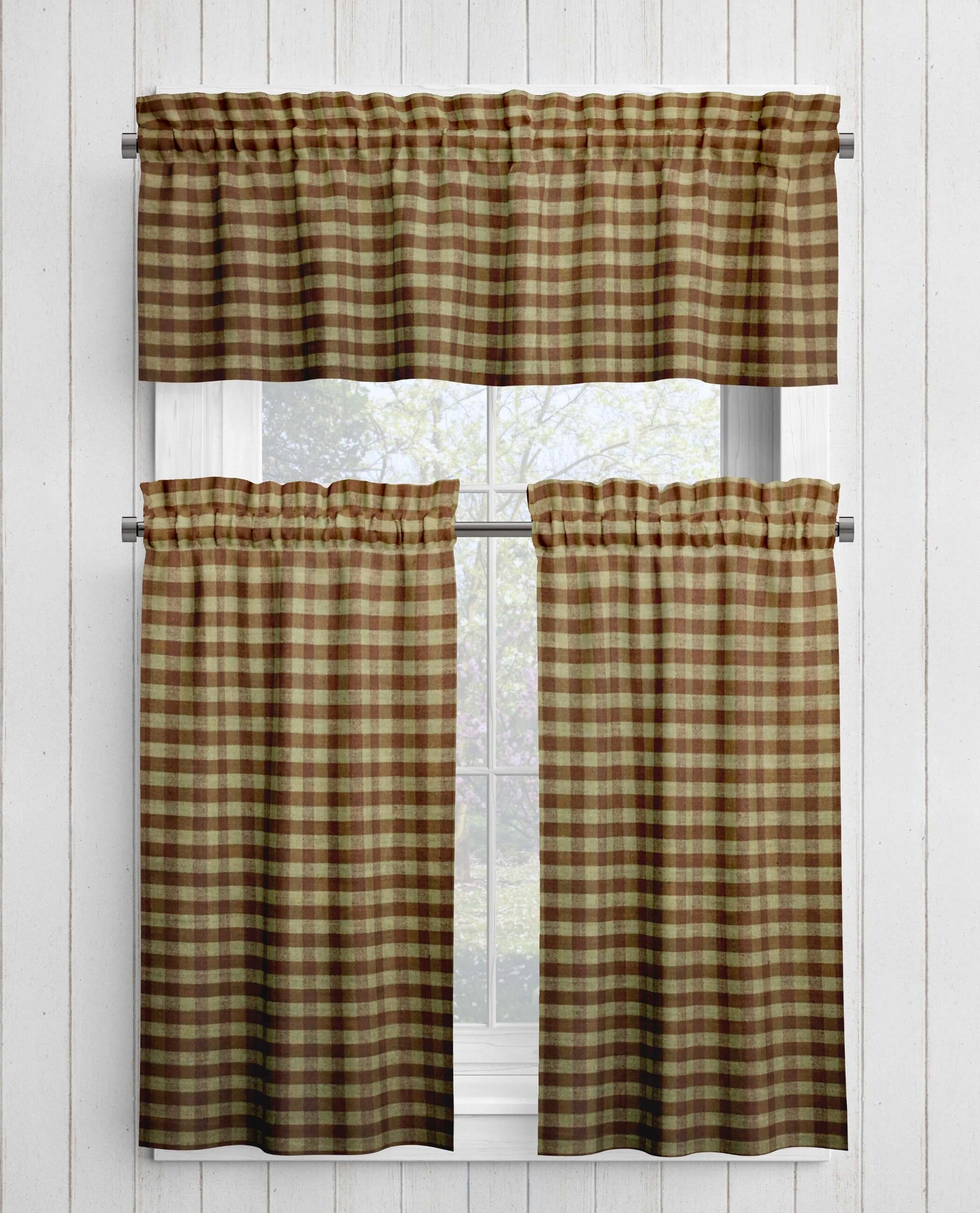 Brown Check Homespun Valances Cafe Curtains pattern 92