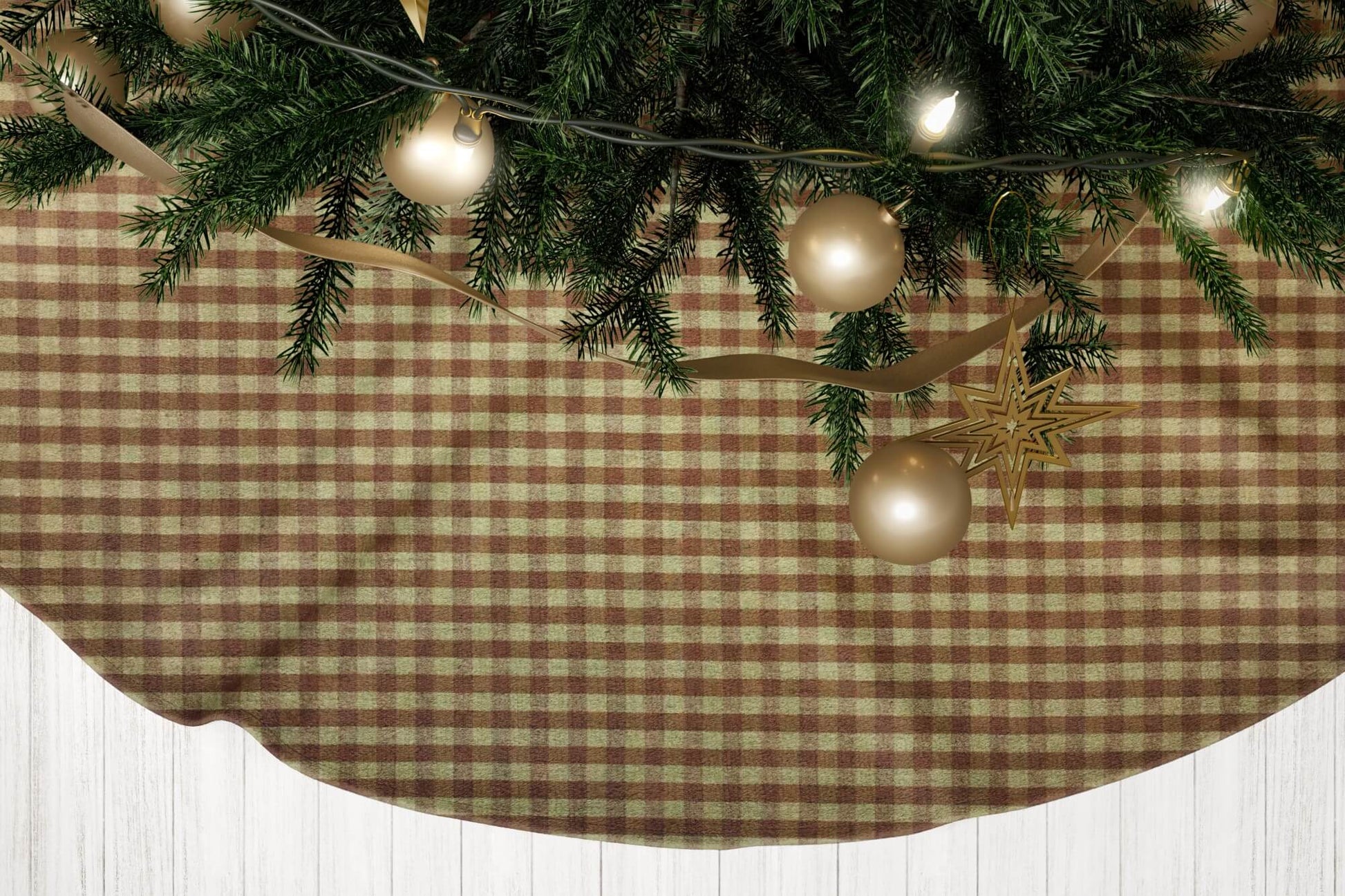 Brown and Tan Homespun Check Country Christmas Tree Skirts