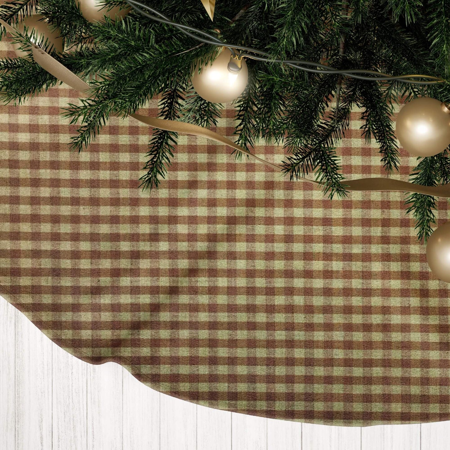 Brown and Tan Homespun Check Country Christmas Tree Skirts