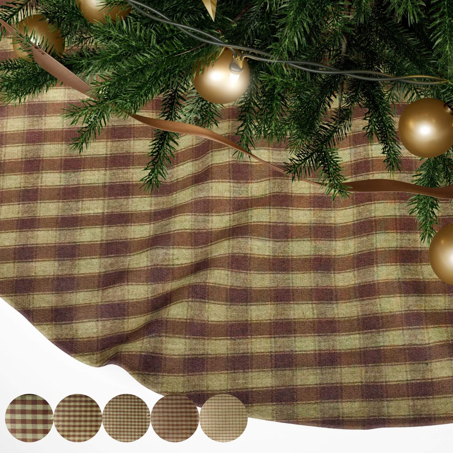 Brown Homespun Plaid and Check Christmas Tree Skirts