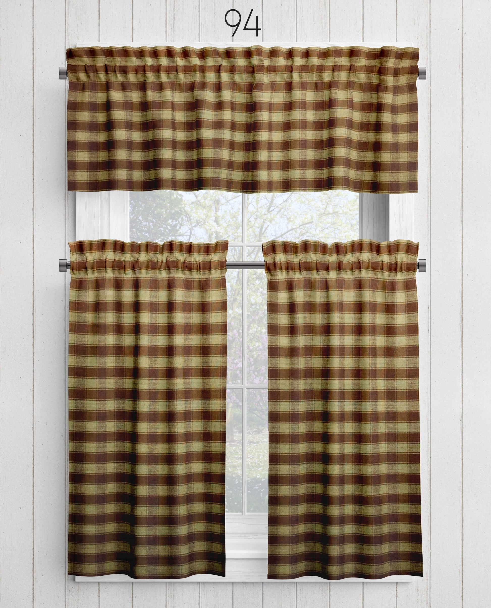 Brown House Check Homespun Plaid Valances Cafe Curtains pattern 94