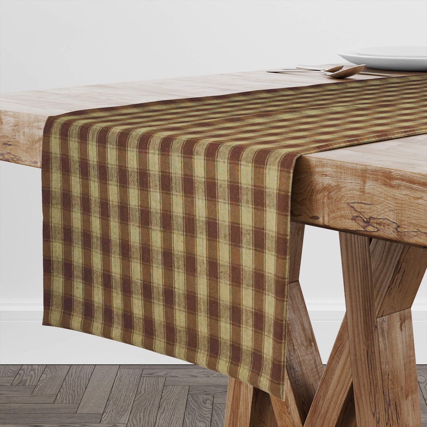 Brown and Tan House Check Plaid Homespun Table Runners