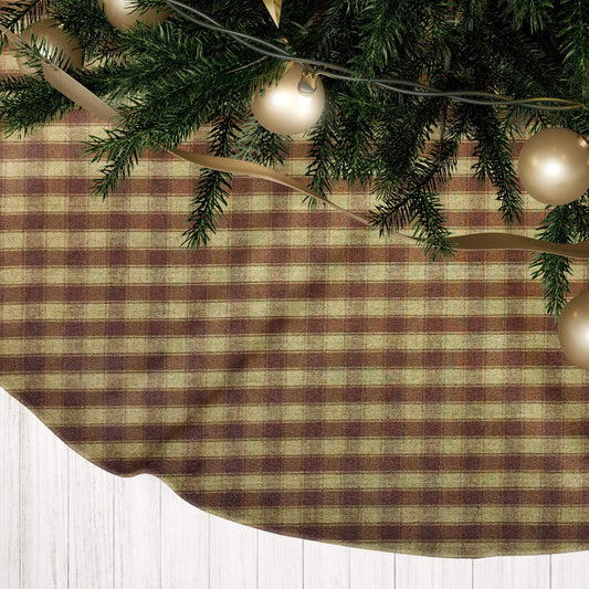 Brown and Tan Homespun House Check Plaid Country Christmas Tree Skirts