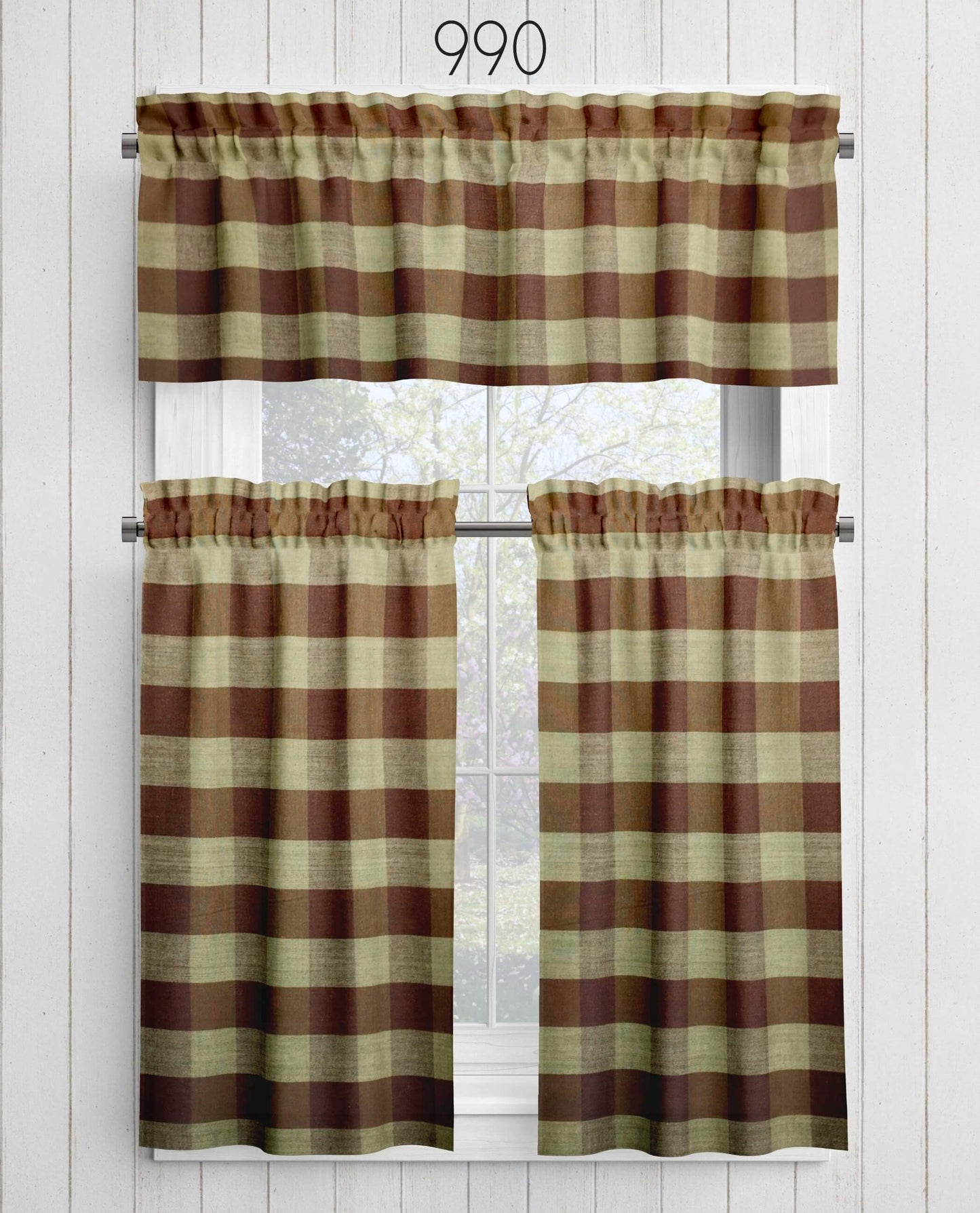 Brown Buffalo Check Homespun Valances Cafe Curtains pattern 990