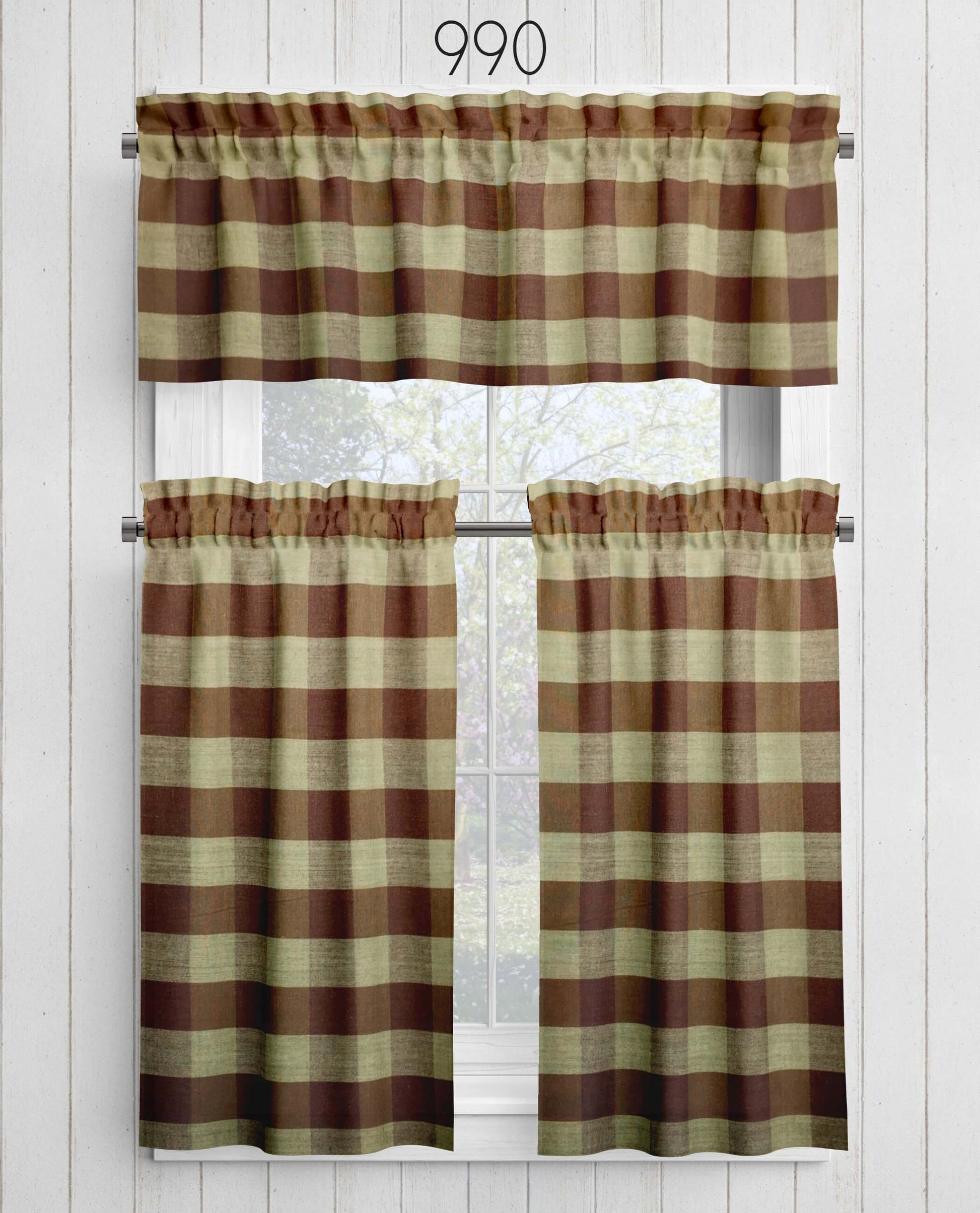 Brown Buffalo Check Homespun Valances Cafe Curtains pattern 990