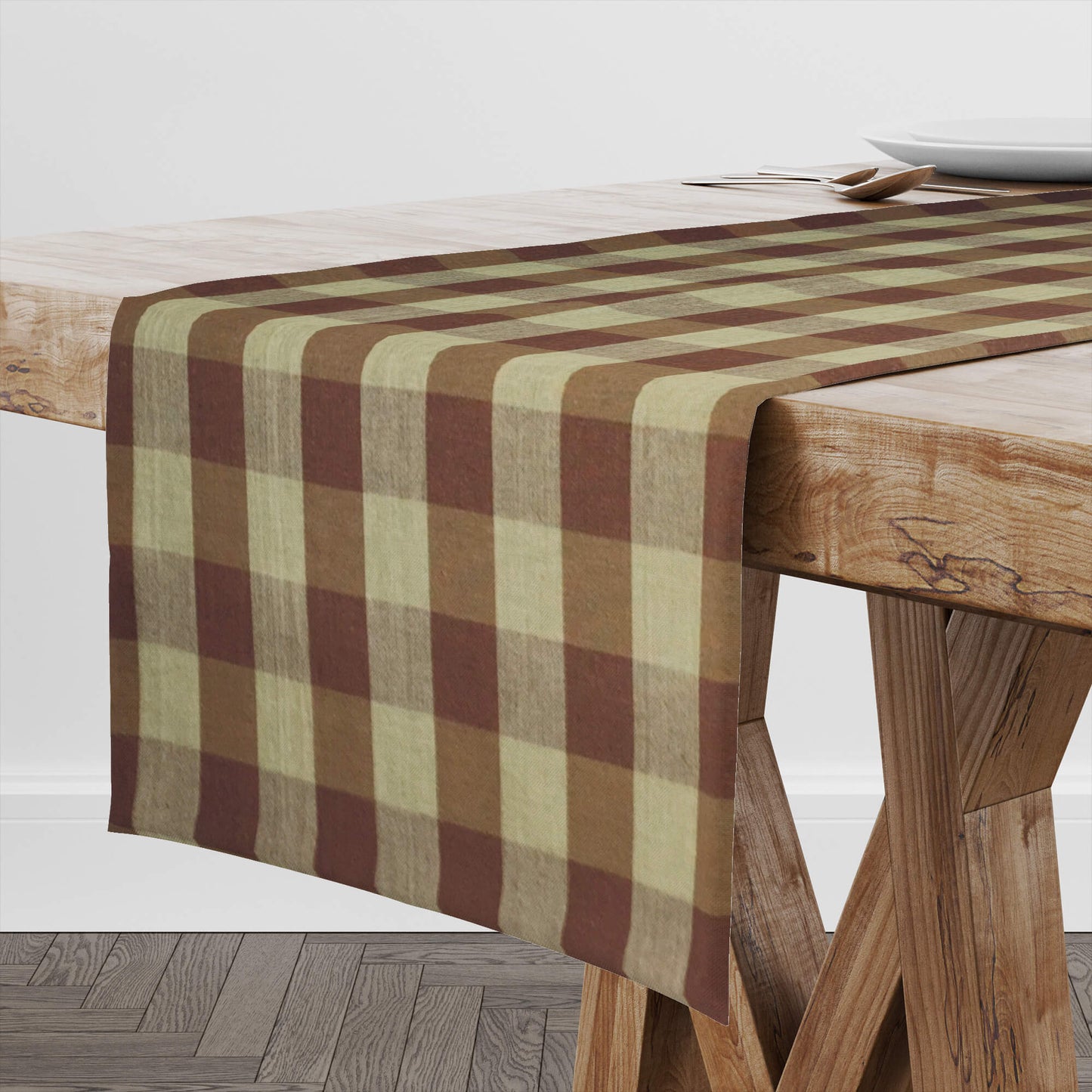 Brown and Tan Buffalo Check Homespun Table Runners