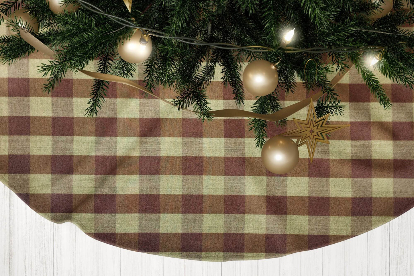 Brown and Tan Homespun Buffalo Check Country Christmas Tree Skirts