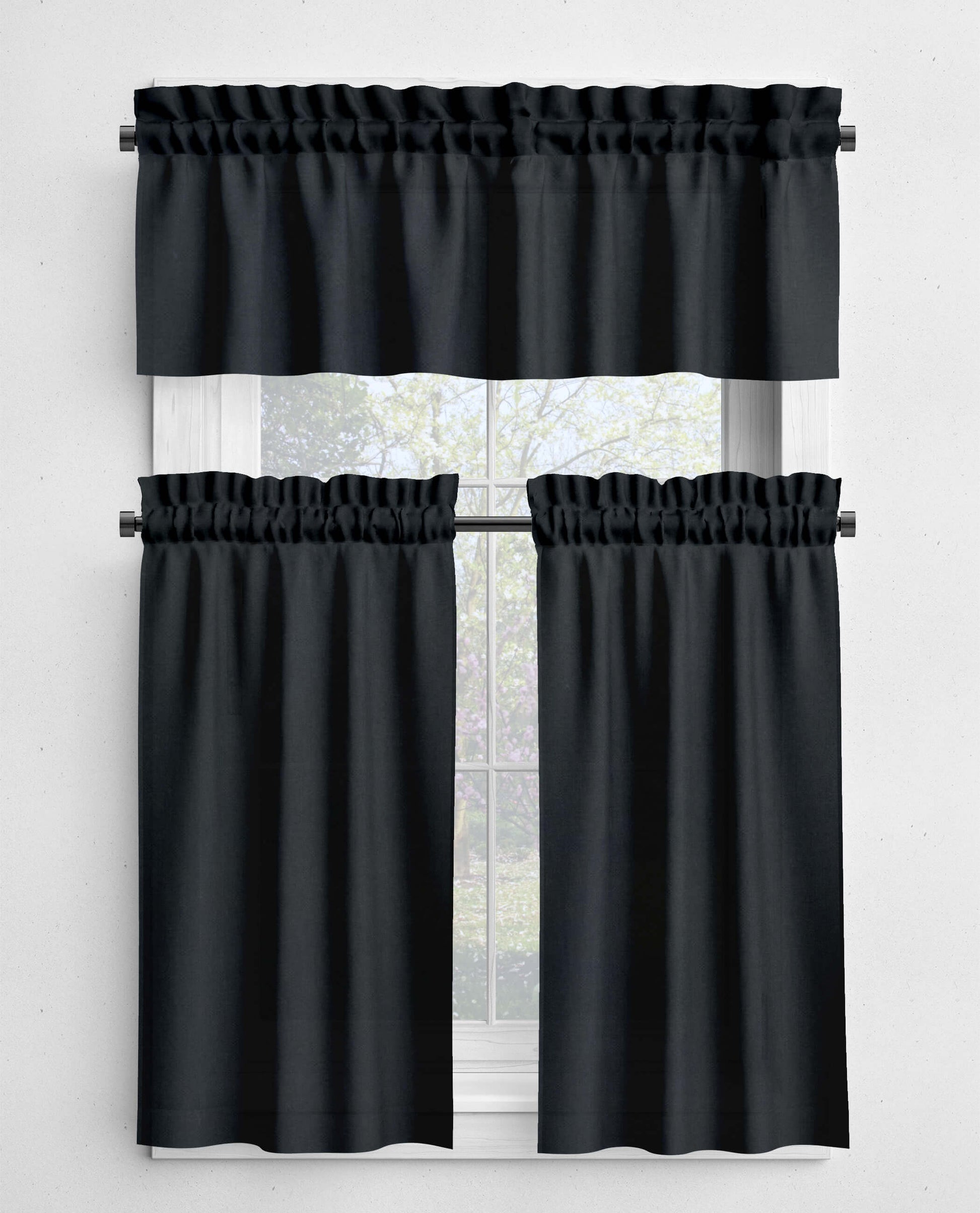 Black Onyx Valances and Cafe Curtains Premium USA Cotton - b99