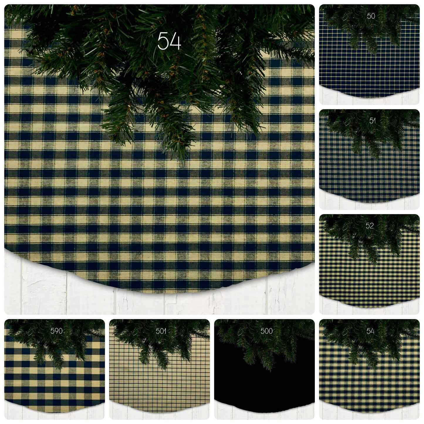 Black Homespun Plaid and Check Christmas Tree Skirts