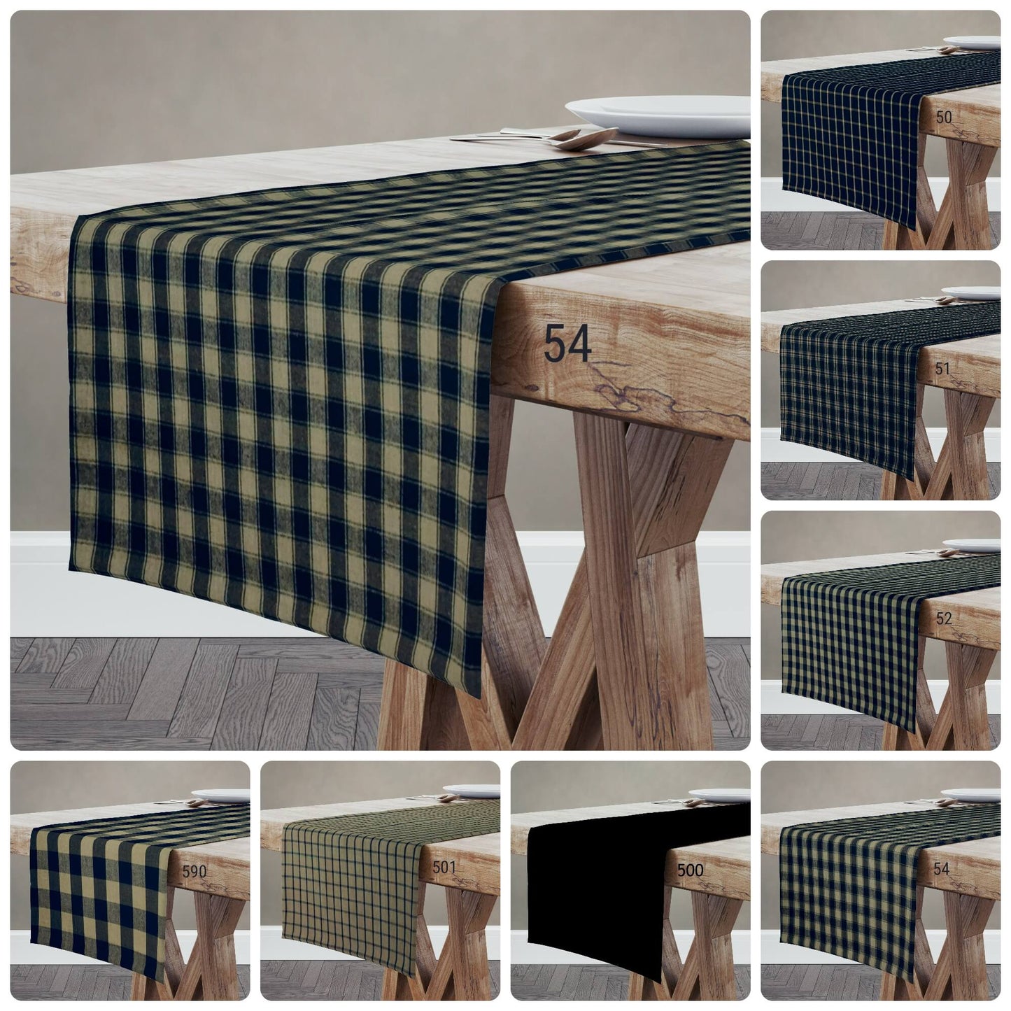 Black Check Homespun Plaid Table Runner Placemat pattern 52