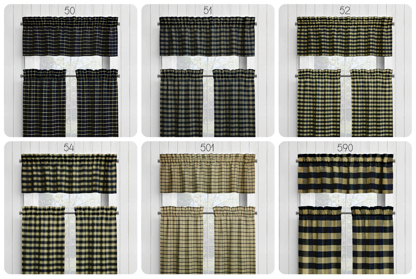 Black Check Homespun Valances Cafe Curtains pattern 52