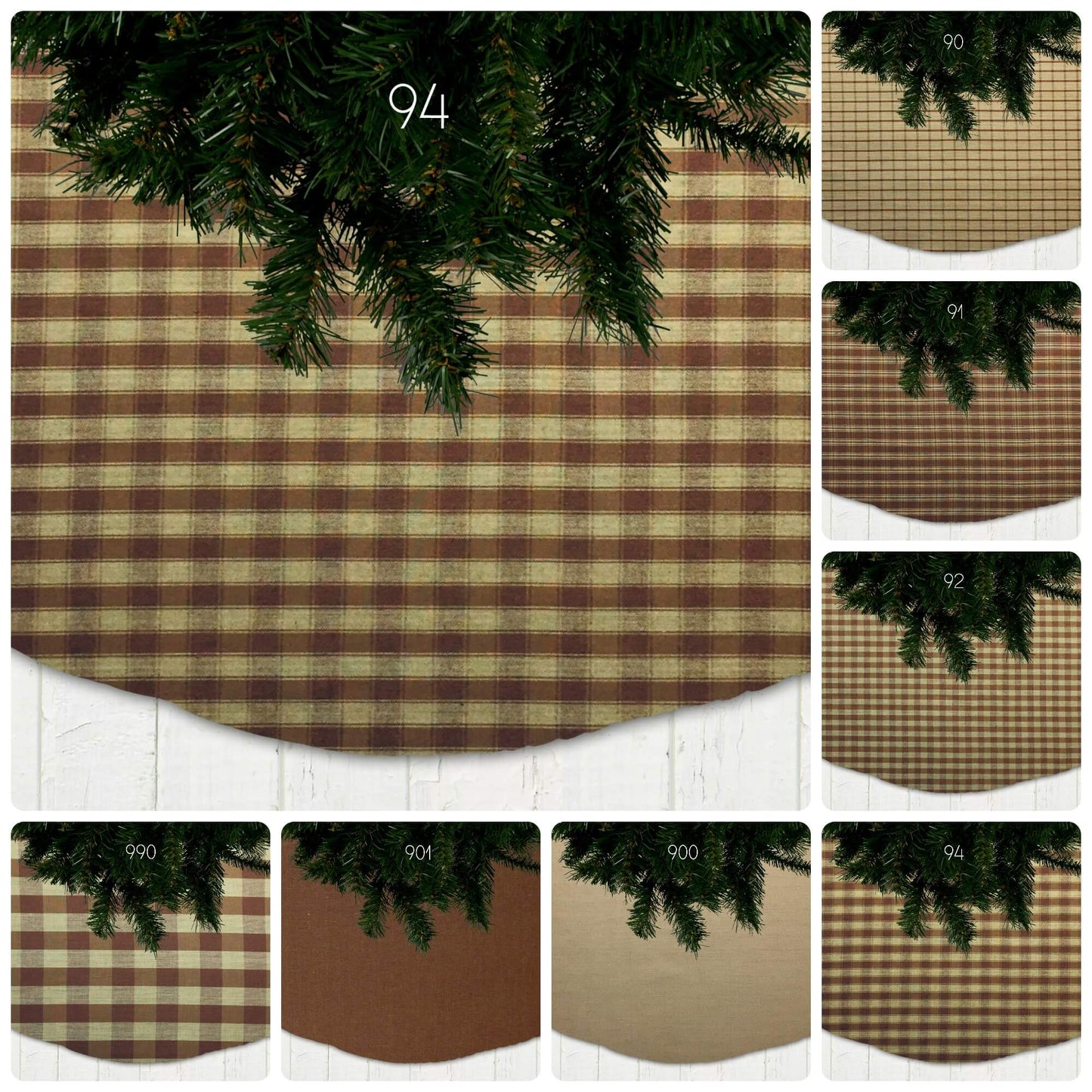 Brown Homespun Plaid and Check Christmas Tree Skirts