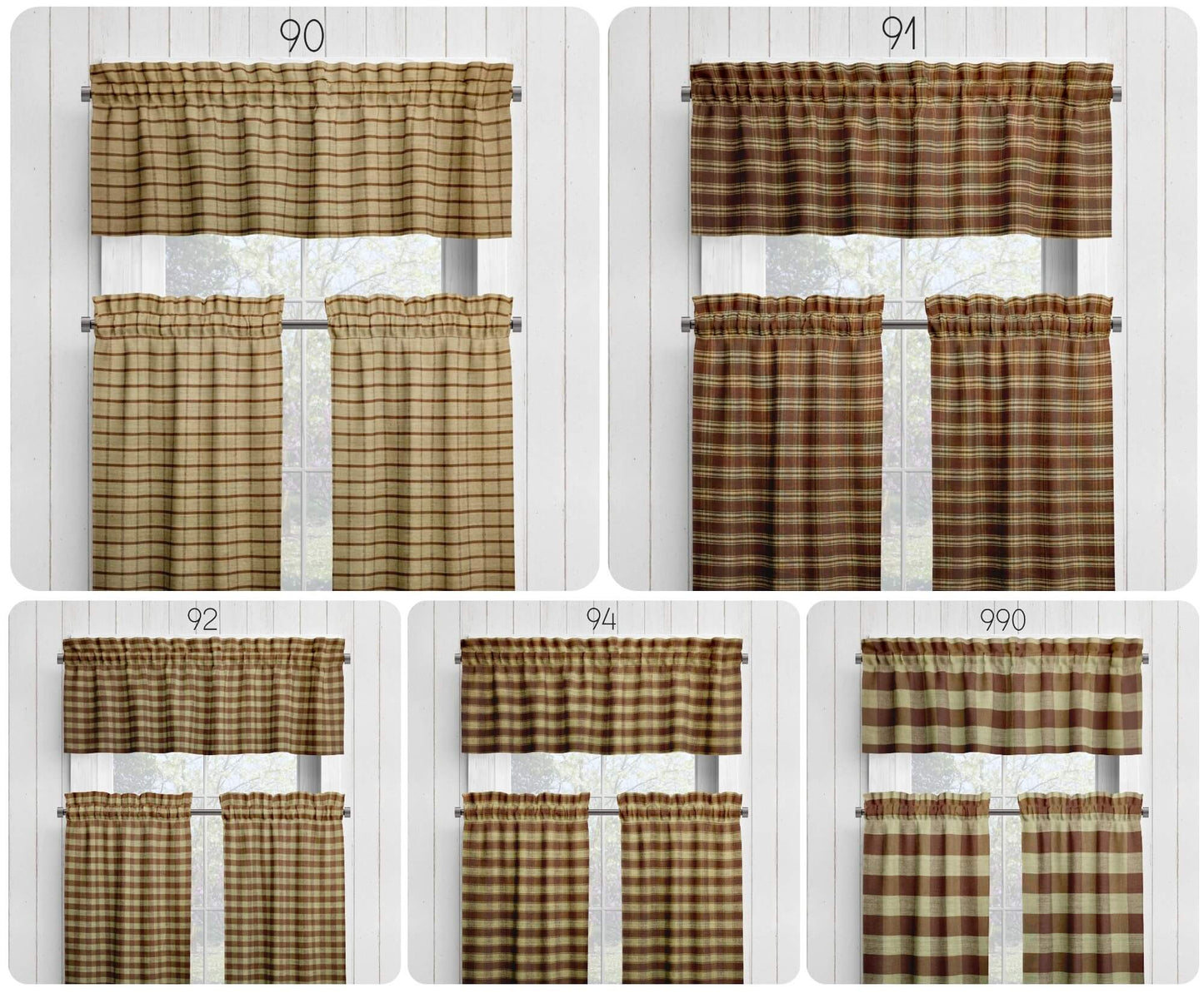 Brown Catawba Homespun Plaid Valances Cafe Curtains pattern 91