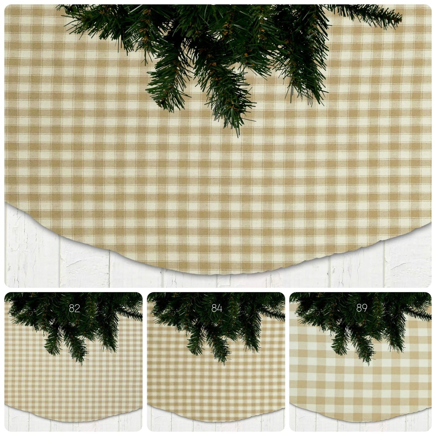 Wheat and Cream Homespun Plaid and Check Christmas Tree Skirts