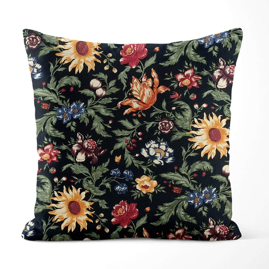 Garden Flowers Black Floral Pillow Covers and Euros Shams