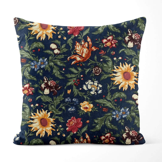 Garden Flowers Floral Navy Blue Pillow Covers and Euro Shams