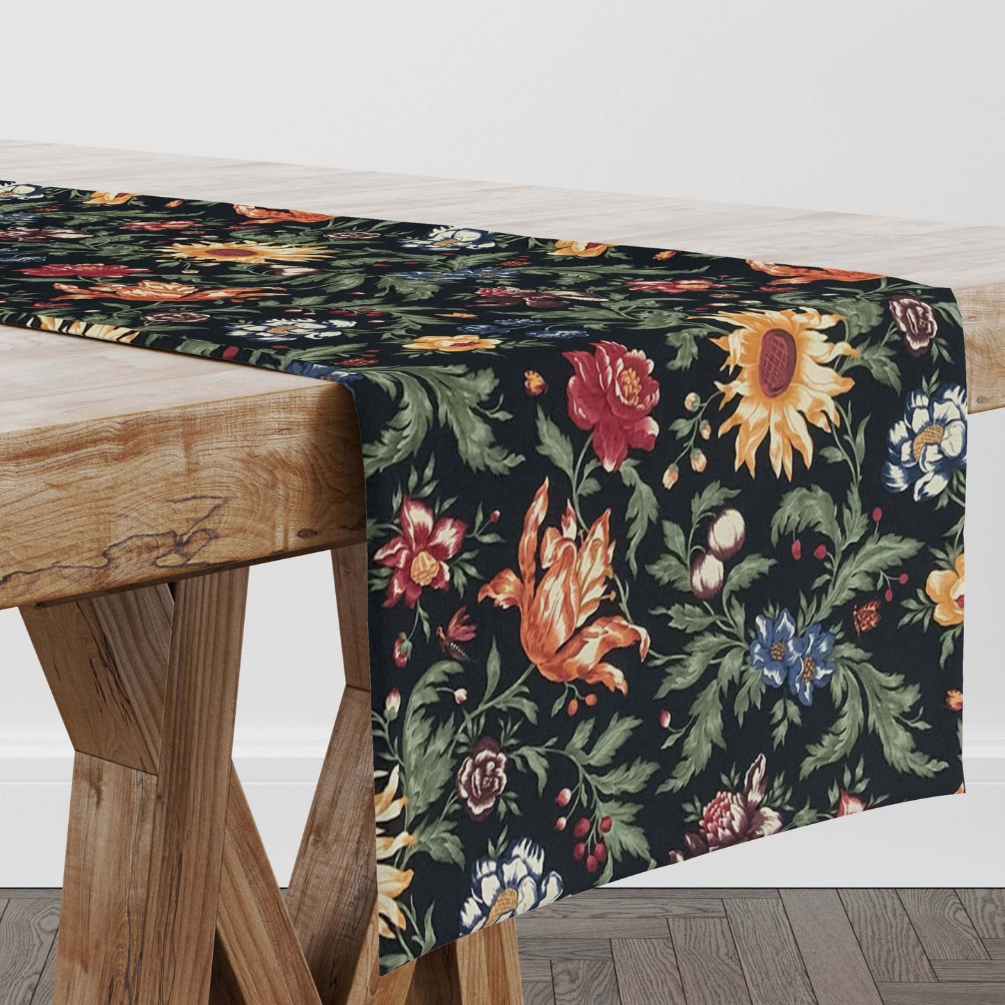 Floral Black Table Runners French Country Farmhouse Decor Custom Made to Order 